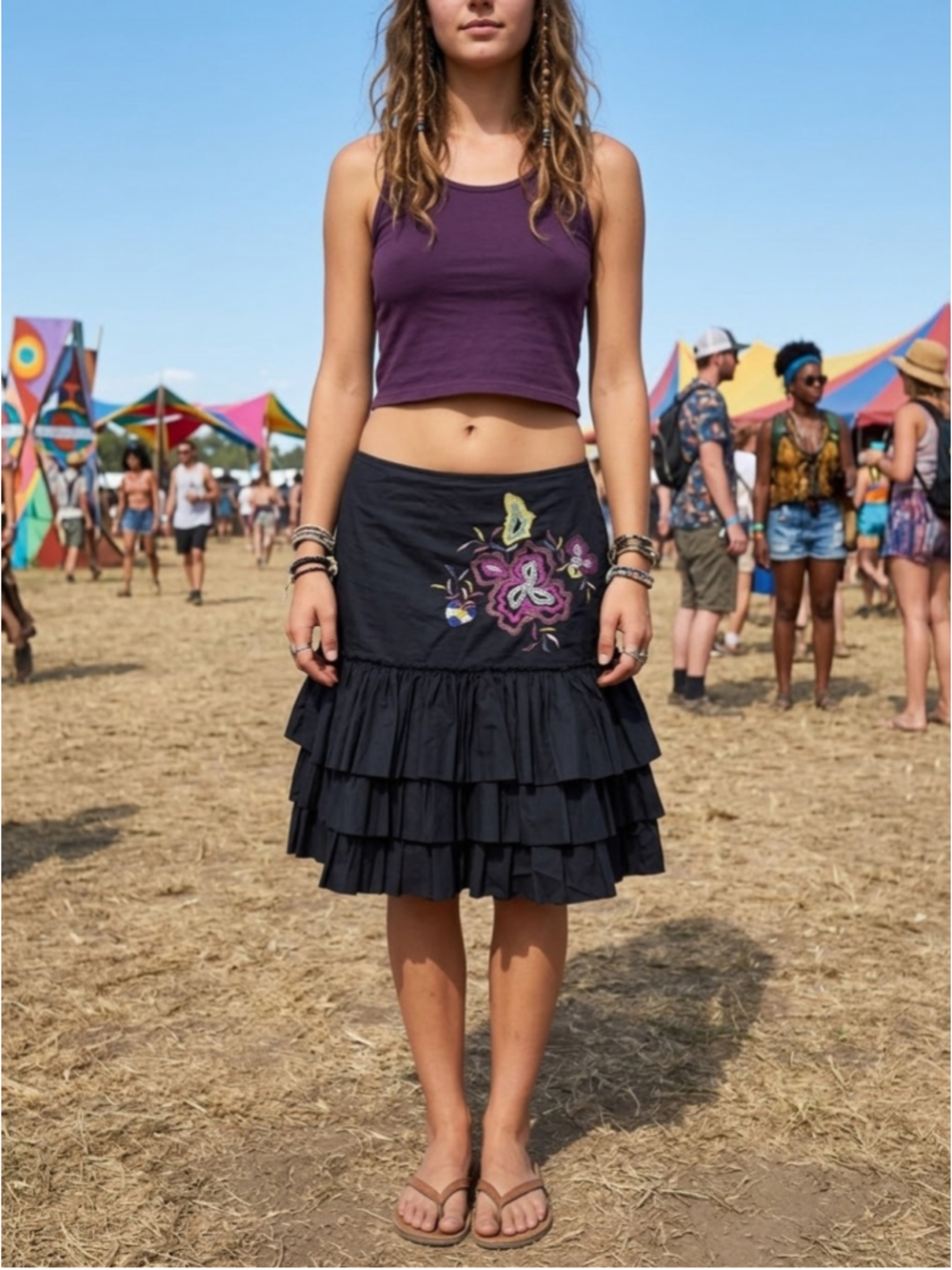 Polli Says Y2K Embroidered Tiered Ruffle Skirt Size 10
